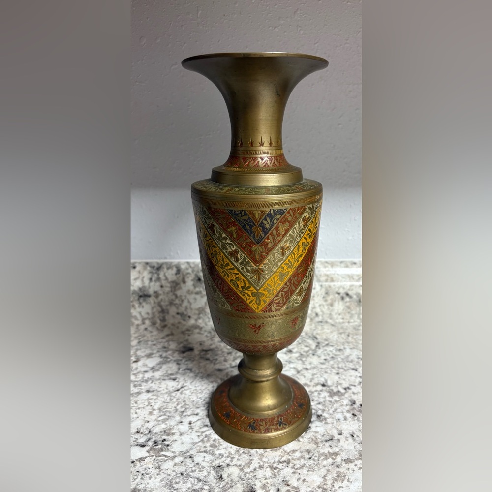 Vintage Hand-Etched Brass Vase